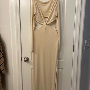 Peppermayo Cream Long Sleeve Cut-Out Dress